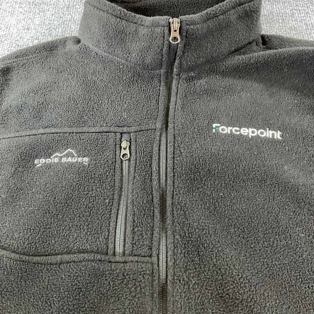 Eddie Bauer Fleece Vest XL Black Full Zip Sleeveless Outdoor Casual Logo Zip Poc
